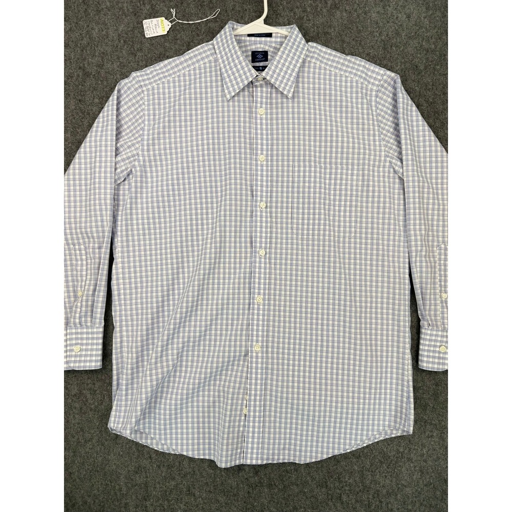 Joseph Abboud Mens Blue White Plaid Mercerized Cotton Elite Dress Shirt 16 32/33